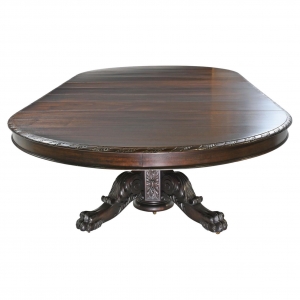 66" Round Extension Dining Table with Center Pedestal Opening to 12', circa 1880