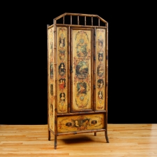 English Bamboo Wardrobe or Armoire with Decoupage, c. 1880