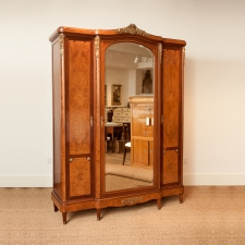 French Antique Armoire with Mirrored Center Panel