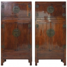 Pair of Tall Chinese Qing Dynasty Cabinets with Four Doors