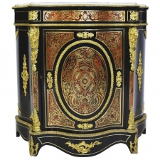 Napoleon III Serpentine-Front Boulle Cabinet w/ Inlays & Marble, France, c. 1880