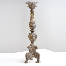 Antique Italian Carved Wood and Gesso Candlestick