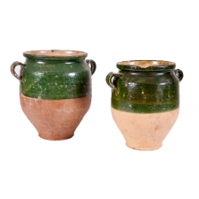 Pair of French Antique Confit Pots in Green Glaze