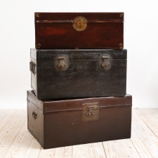Set of 19th Century Chinese Leather Traveling Trunks