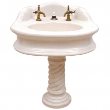 Victorian Pedestal Sink in Cast Iron & White Porcelain with Brass Spigots, c. 1880