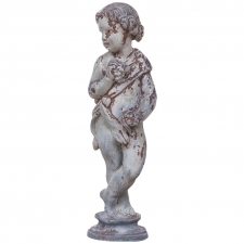 Cast Lead Garden Statue of Child Holding Grapes Representing "Summer"
