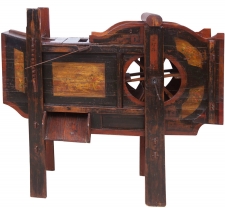 19th Century Wooden Chinese Rice Thresher with Painted Scenes