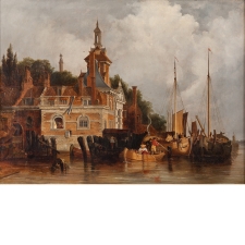 18th Century Amsterdam Maritime Scene, Oil on Canvas