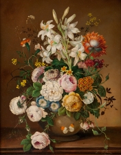 Still Life of Flowers, Oil on Panel, Signed L. Deffner