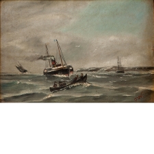 "Seascape", Oil on Panel, Signed O.W.