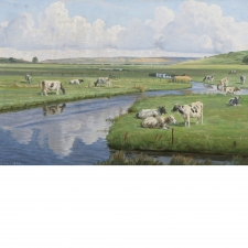 "Landscape with Cattle", Oil on Canvas, Signed RX CHR, 1926