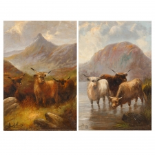 Pair of "Oxen in the Highlands", Oil on Canvas, Signed Edwin Armfield