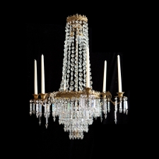 Antique 6 light Chandelier with Crystal Prisms,  c.1880