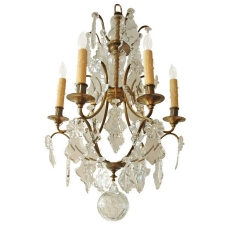 Rococo Style Six Light Chandelier with Cut Glass and Crystal Leaf-Shaped Prisms, Northern Europe, c. 1880