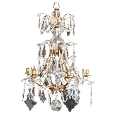 Rococo Style Six Light Glass and Crystal Prism Chandelier, c. 1880