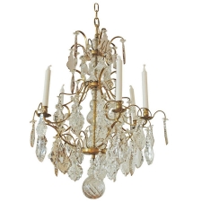 Antique 19th Century Six Light Cut Crystal and Glass Chandelier