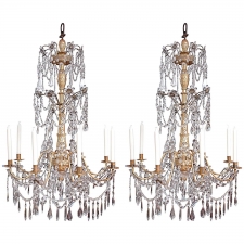 Pair of 19th Century Italian Giltwood and Cut-Glass Chandeliers