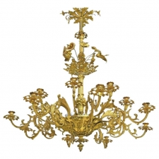 French Belle Époque Bronze Doré Chandelier has 16 Candles and 6 Lights c. 1890