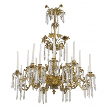 French Rococo Style Bronze Dore Chandelier with 16 Candles & 6 Lights, circa 1840