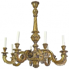 French Baroque-Style Chandelier in Carved Wood with Eight Lights, circa 1910