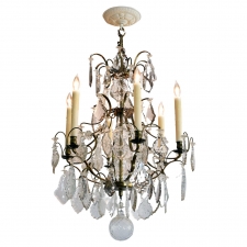 Antique Baroque-Style 6-Light Chandelier with Fine Cut & Beveled Crystal Prisms, circa 1860