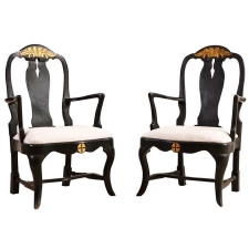 Pair of 18th Century Ebonized Armchairs