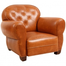 Leather Club Chair with Tufted Back