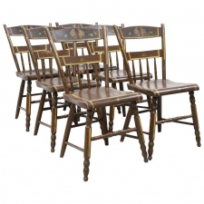Set of Six Pennsylvania 1/2 Spindle Back Plank Seat Chairs, circa 1870