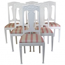 Set of Six Arts & Crafts Dining Chairs with Upholstered Seat, Scandinavian, circa 1900