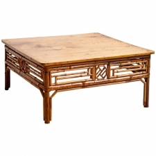 Chinese Bamboo Kang Table with Elm Top, c. 1820