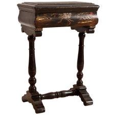 Chinoiserie Table with Polychrome Landscape Scenes Over Ebonized Wood, c. 1840