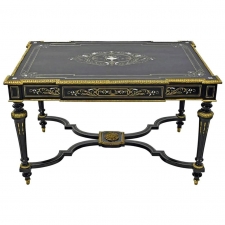Napoleon III Ebonized & Inlaid Writing Table or Desk with End Drawers, circa 1860