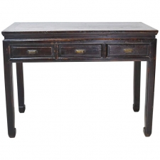 Chinese Table with Black Lacquer & Three Drawers, circa 1780